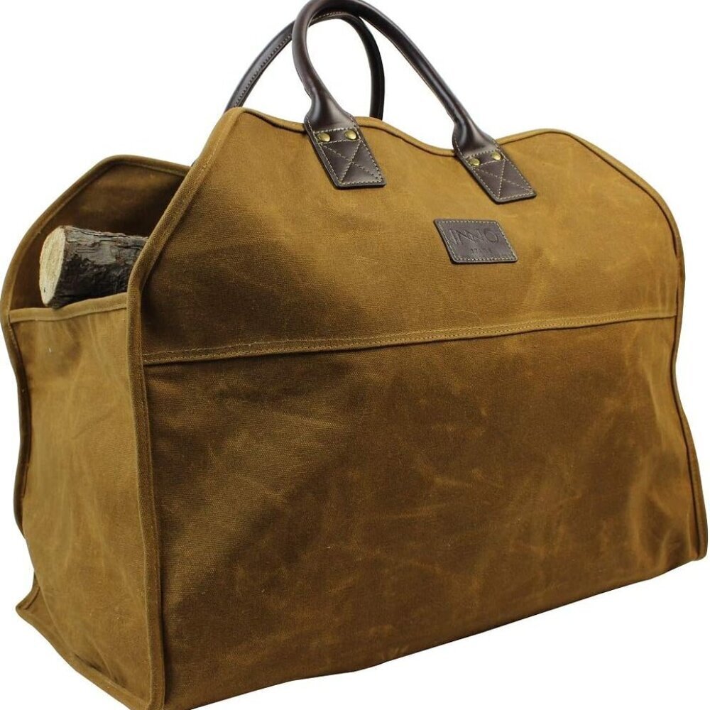 Heavy Duty Wax Canvas Log Carrier Tote,Large Fire Wood Bag,Durable Firewood